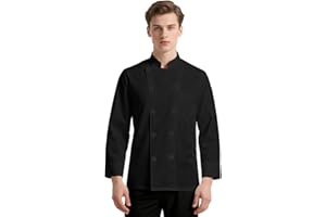 DiULi Chaquetilla Chef Hombre y Mujer, Chaqueta de Chef Manga Larga, Chaquetas Cocinero, Casaca Cocina Uniforme con Botónes, Abrigo de Trabajo Camarero Unisex para Hosteleria,Cocina,Restaurante