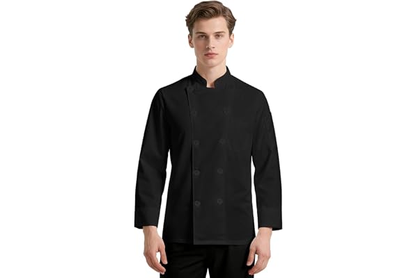 DiULi Kockjacka för män och kvinnor, långärmad kockjacka, kockjackor, cook-ups uniform med knappar, servitör arbetsrock unisex för gästfrihet, kök, restaurang