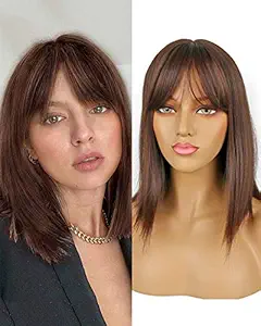 Akashkrishna full head fashion women side bangs synthetic hair wigs for women/girls natural brown Full Hair Wig Cosplay Costume Heat Resistant