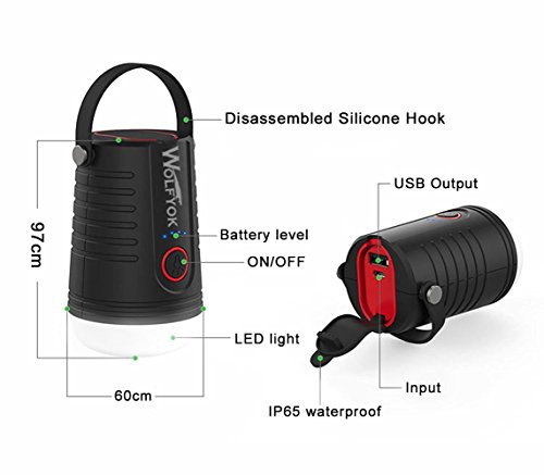 Wolfyok 2-in-1 LED Camping Laterne & Energien bank, 4 Licht-Modi USB Output, 100 Stunden dauerhafte Beleuchtung tragbare Camping Lampe, 5200 mAh LED Wiederaufladbare IP65 wasserdichte Notfall Laterne für Wandern, Camping, Notfall, Nachtlicht - 4