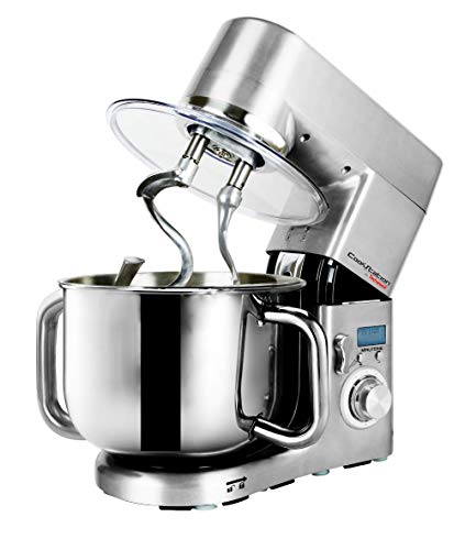 Techwood CS-1510 1500W Professionnel Robot Pâtissier Fontes Aluminium, 7 Vitesses avec Bol 10L, 7,5Kg, Gris