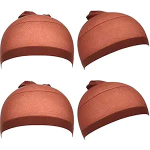 LUMIERE Hair Stocking Wig Caps for Black Women Stretchy Nylon Wig Caps Spandex Dome Type Elastic Stockings Hair Cap 4 Pieces Dark Brown