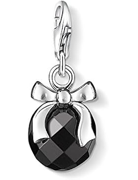 THOMAS SABO Damen Charm-Anhänger Stein mit Schleife Charm Anhänger 925er Sterlingsilber Obsidian Facettiert 0868...