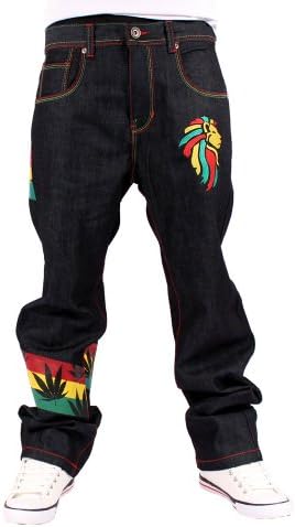 Money Talks Mens Boys Rasta One Love Star Jeans Time Is Nappy G Money Urban Hip Hop Wear (W40 - L34, Black)
