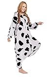 ABYED® Jumpsuit Tier Karton Fasching Halloween Kostüm Sleepsuit Cosplay Fleece-Overall Pyjama Schlafanzug Erwachsene Unisex Lounge,Erwachsene Größe S - für Höhe 150-158cm Kuh - 