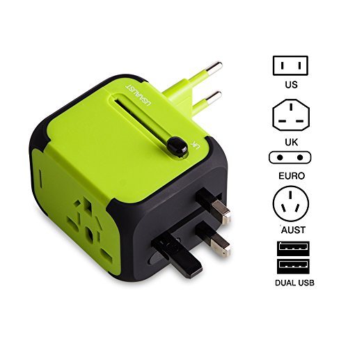 Milool universellen Reise-Adapter mit Doppel USB-Ports aus 150 Ländern weltweit US UK EU AU Universal fusionierten Sicherheit AC-in einem Ladegerät(Grün) - 4