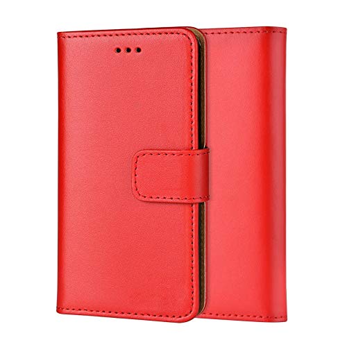 Ameego Apple iPhone 6-6S-7-8 Genuine Leather Bookcase, Premium authentic Genuine Leather Wallet case with Magnetic, Kickstand, Cash & Card Slots Stockproof Slim Flip bookcase cover (Red)
