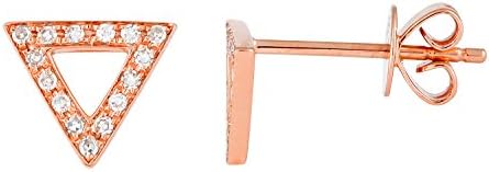 14k Rose Gold Open Triangle Small Gold Earrings for Girls and Young Ladies, with Genuine Diamonds by Lucia Costin