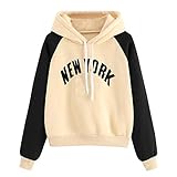 NPRADLA 2018 Kapuzenshirt Damen Buchstabe Patchwork Langarm Pullover Tops Bluse(XL/40,Beige)