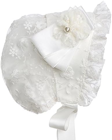 Hanakimi Flower Closed Back Royal Christening Bonnet Handmade KM011 (XL/36M, White Cotton Liner)