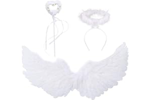 DAZZTIME Engel Flügel,Engelsflügel Schwarz,Weiße Engel Kostüm Damen,Engels flügel Kostüm,Kostümparty Verkleidung,Cosplay Ankleiden Outfit für Fasching Party Kinder Erwachsene