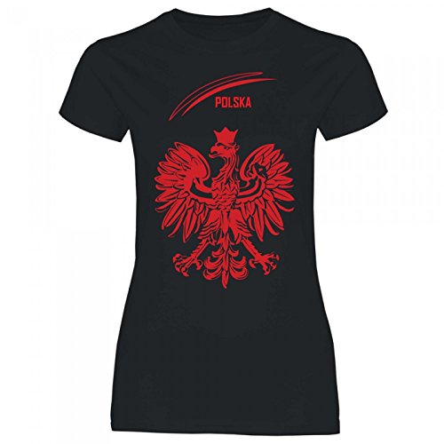 Royal Shirt df5 Damen T-Shirt Polen Poland Adler Wappen | WM EM Fußball Trikot, Größe:L, Farbe:Black