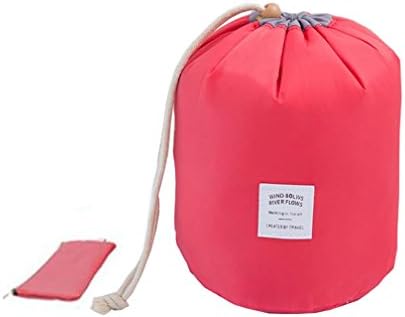 Vianber Waterproof Travel Cosmetic Bag, Drawstring Cylindrical Make-up Bag Toiletry Storage Bag Travel Kit (Red)