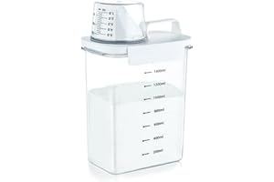 Tokokimo Dispenser per detersivo ermetico da 1800 ml con misurino, contenitore per detersivo in polvere, dispenser multiuso adatto per detersivi, detersivi, cereali, 1 pezzo, bianco