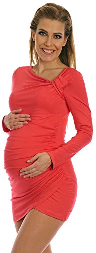 Happy Mama. Women's Maternity Long Sleeve Stretch Jersey Drape Tunic Top. 941p (Coral, 12)