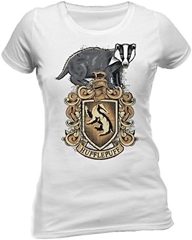 Official Harry Potter Harry Potter Hufflepuff Womens Fitted T-Shirt Tee, White Large