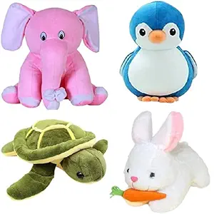 Future shop Pack of 4 Elegant Soft Toys Combo Set Appu Elephant, Penguin,Turtle,Rabbit Toy Animals for Kids/Girls/Boys - 30 cm (Multicolor)