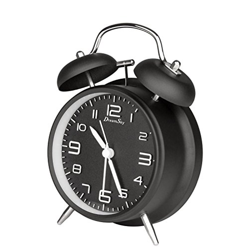 DreamSky Doppelglockenwecker mit Nachtlicht, großes Zifferblatt von 4 Zoll, Analog Quarzwecker mit lautem Alarm,kein Ticken, geräuschlos, Schwarz - 2