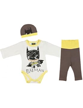 Jungen BABY-SET BATMAN 3-teilig, Baby-Body mit Hose und Mütze in GRÖSSE 56, 62, 68, 74, 80, 86, Spiel-Anzug mit...