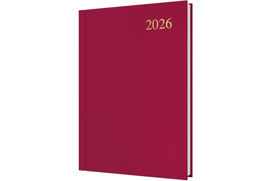 Collins - Essential - 2026 12 Month Calendar Year Planner, Day-To-Page Diary, A5 Hard Cover - Maroon (ESSA51.78-26)