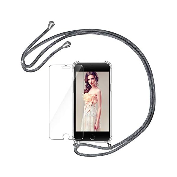 AROYI Handykette Handyhülle + Panzerglas Schutzfolie für iPhone 7/8 Hülle mit Kordel zum Umhängen