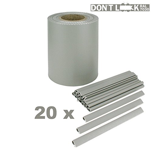 DON’T LOOK® Blickdichter Zaun-Sichtschutz und Lärmschutz für Doppelstabmatten, 35 m x 19 cm, Sichtschutz-Streifen, Zaunfolie, Windschutz, Balkon-Sichtschutz, Terrassen-Blickschutz, Sichtschutzband, Sichtschutzblende, aus witterungsbeständigem PVC (extrastark mit Gewebe durchsetzt), 100% UV-beständig, wetterfest, universal passend für alle Doppelstabmatten oder Stahlgitter mit Querdrahtabständen von 20 cm, verschiedene Farben, inkl. Befestigungs-Clips (Grau) - 2