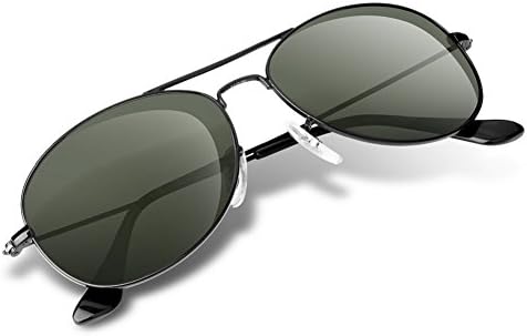 Sunglasses Aviator for Men Women's Small Face All Black Metal Frame Glass Lens Wenlenie Sunglasses- Small