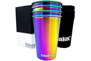 HUNIOX® 4 X 500 ML Taza Acero Inoxidable – Cosas de Camping – Vasos Cerveza – Vasos Acero Inoxidable – Cocina Camping – Vajilla para Camping – Vasos de Sidra – Vasos Piscina (Chamaleon)
