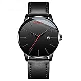 LLLS Men es Black Ultra Thin Fashion Slim Minimalist Casual Waterproof Watch Analogue Quartz Watches Kalender Leder-Strap