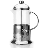 Orret Home Borosilicate French Press with Metal Handle, Teapot with Thermal Strainer, Ideal for Herbal Tea, Coffee and Sage, Durable
