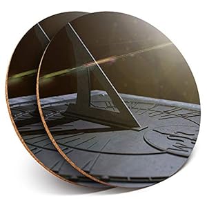 Destination Vinyl ltd Great Coasters (Set of 2) Round with - Ancient Sundial Time Clock Drink Glossy Coasters/Tabletop Protection for Any Table Type #24482