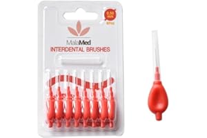 MalaMed Pack of 8 Interdental Brushes Red 0.5mm, Dental Brush for Cleaning Between Teeth, Clean Narrow Gaps for Oral Hygiene, Floss for Plaque Removal