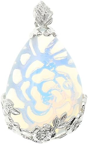 JS Direct 1pc Crystals Stones Teardrop Dangle Bead Pendant for Necklace Making, Natural Amethyst Rose Quartz Turquoise Opalite Agate (Opalite)