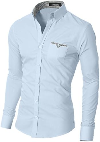 Mens Shirts Slim Fit Casual Long Sleeve Button Down Collar by MODERNO (VGD063LS) Sky EU L
