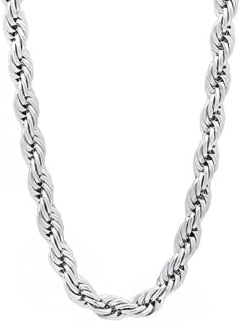 4.9mm Rhodium Plated French Rope Chain Necklace, 24" + Microfiber Jewelry Polishing Cloth