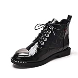 Material: cuero Botas Mujer Martin,Botas Planas Con Cremallera Lateral Con Cordones Y Cabeza Redonda Para Mujer, Tachuelas Metálicas De Cuero Botas Negras Salvajes De Primavera Y Otoño Locomotoras Martin @ 37