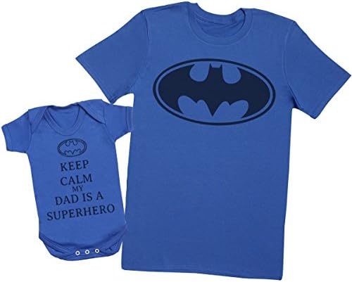 Keep Calm My Dad Is A Hero - Matching Father Baby Gift Set - Mens T Shirt &amp; Baby Bodysuit - Blue - XX-Large &amp; 6-12 months