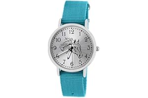 Pacific Time Kinder Armbanduhr Mädchen Jungen Kinderuhr Pferde schwarz Textil Armband analog Quarz Uhr