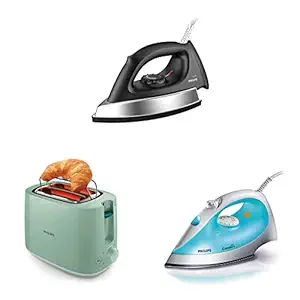 Philips GC181 Heavy Weight 1000-Watt Dry Iron & 830W 2 Slice Pop Up Toaster (Green) & 200-Watt Steam Iron (Color May Vary)