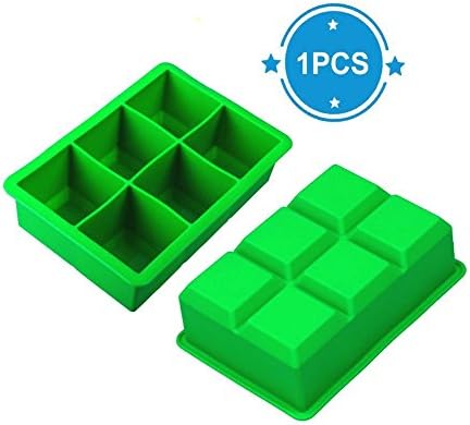 Ankooki Large Ice Cube Tray with Lids | Extra Large 2"x2” Ice Cube Tray Silicone Molds 6 Cubes Each | Flexible Easy Release Stackable BPA Free 100% FDA Approved | Candy or Chocolate Cake Molds (Green)