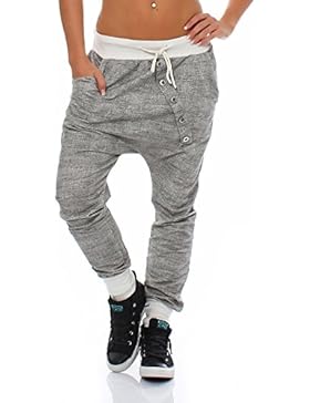 Moda Italy trendy Damen Sweatpants Baggy Boyfriend Freizeithose Jogginghose Baumwolle Sporthose Loose fit