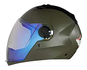 Steelbird Exclusive SBA-2 7WINGS ABS Material Shell Matte Finish Full Face Helmet Fitted with Clear Visor and Extra Night Vision Blue Visor (Large 600 mm, Matte Battle Green)