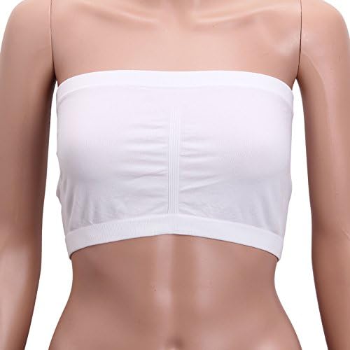 Seamless padded bandeau bra Boob Tube Strapless stretchy with removable Padding (XLarge, White)