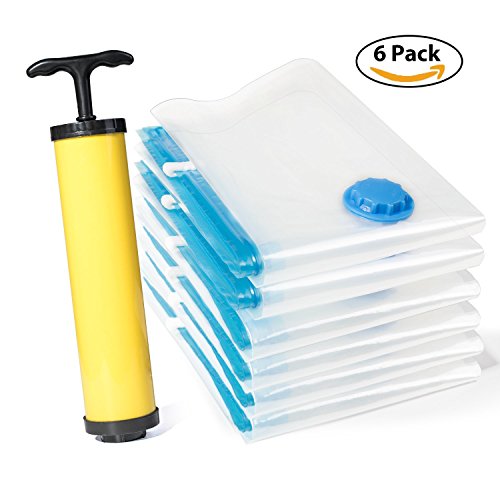 [6 Pack]]Bolsas de Almacenaje al Vacío para Viajes y Ropa, Mantas, Toallas, Bolsa de Vacío con Bomba para Ahorrar Espacio(Transparente)