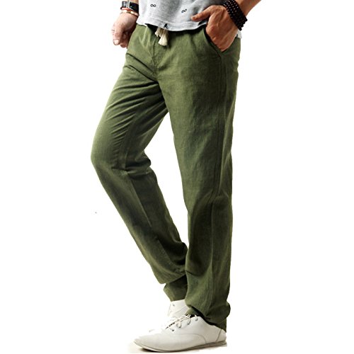 Gopune Men's Casual Pants Linen Trousers Lightweight Elasticated Waist with Pockets