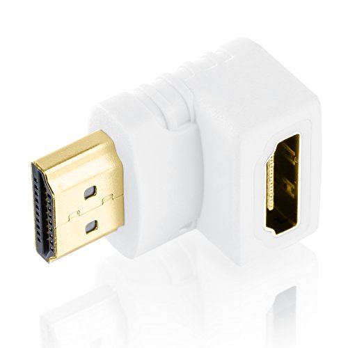 CSL – HDMI Winkelstecker 90° Winkel – HDMI Kabel Adapter Stecker abgewinkelt flach | Adapter 1.4a (with Ethernet) | Full HD 1080p | Zertifiziert | 24K vergoldete Kontakte | weiß - 2