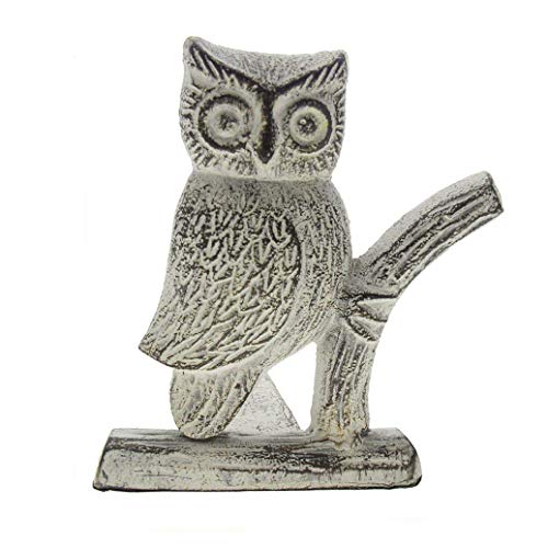 Comfify Parada de puerta de búho de hierro fundido | Cuña de tapón de puerta decorativa | con fondo de fieltro antiarañazos acolchado | Diseño vintage - Blanco