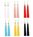 Elegante y exquisito diseño de borla: 6 pares de borlas largas cuelgan un juego de aretes, elegantes y exquisitos, divertidos y coloridos aretes para ti, diseños largos y cortos de boht. Fácil de ajustar tu ropa, atrapa más los ojos en ti.