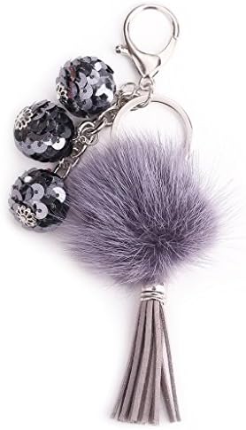 Wiffe Handbag Key Ring Faux Fur Ball Tassel Sequins PomPom Car Pendant Keychain Charm