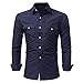 Produktbild Kragen-Hemd-Männer Herren Langarm-Shirt Fashion Solid Color Button Männlich CasualGreatestPAK TopsMarineL